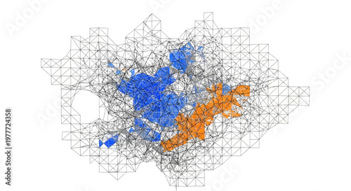 Abstract Network Connections: Blue and Orange Clusters on Geometric Grid