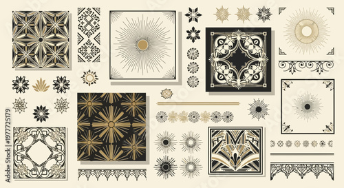 Art Deco Patterns & Ornaments: Geometric Designs, Sunbursts, Borders, and Frames