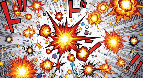 Explosion Comic Style, Action Burst, Manga Sound Effect, Dynamic Energy, Bright Colors