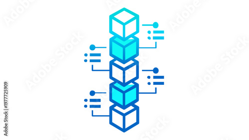 Blockchain block icon vector illustration featuring a vertical stack of 3D cubes with connection nodes. Ideal for cryptocurrency, decentralized data, fintech, and digital ledger technology apps.