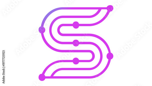 Abstract vector icon illustration of a stylized S-shaped distributed ledger with parallel lines and connection nodes, featuring a vibrant cyan to purple gradient for blockchain technology apps.