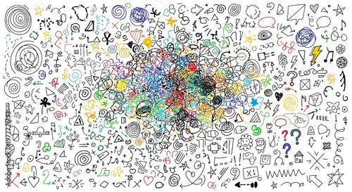 Doodle Art Explosion: Colorful Abstract Scribbles and Symbols Background