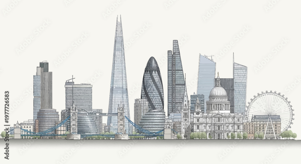 Obraz premium London Skyline Panorama: Iconic Landmarks and Modern Architecture