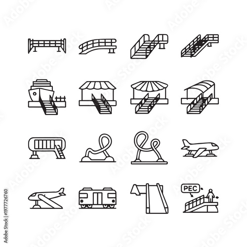 Collection of accessibility ramps and stairs for transportation and entertainment facilities