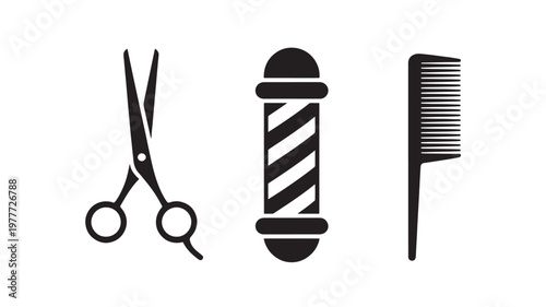 Barber Shop Icons Set Scissors Razor Comb Haircut Grooming Salon Symbols for Beauty Business Design
