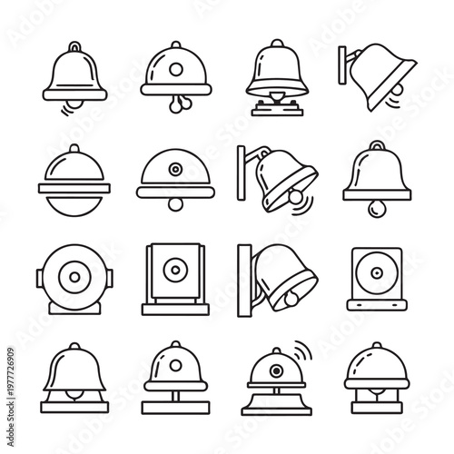 Collection of Bell and Siren Icons in Outline Style for Alert Systems