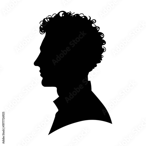 Silhouette profile of a man with curly hair and a collared shirt