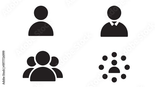 Business People Silhouette Icons Set for Teamwork, Collaboration, Corporate Groups and User Profiles