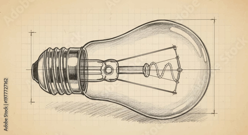 Light Bulb Blueprint Sketch: Idea, Innovation, and Invention Concept