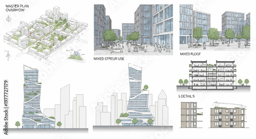 Modern Architectural Design: Urban Master Plan, Mixed-Use Buildings, and Sustainable Concepts