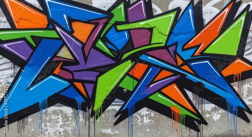 Vibrant Graffiti Art on Concrete Wall: Urban Abstract Design with Dripping Paint