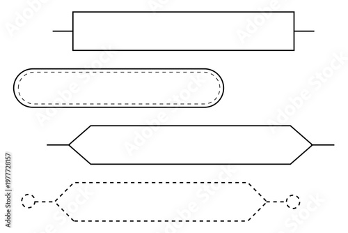 Label banners and tag shapes PNG, outline ribbons, stitched badge, dashed frames. UI labels and tags for branding, packaging, journaling, web design, buttons, titles and layouts. High resolution set 