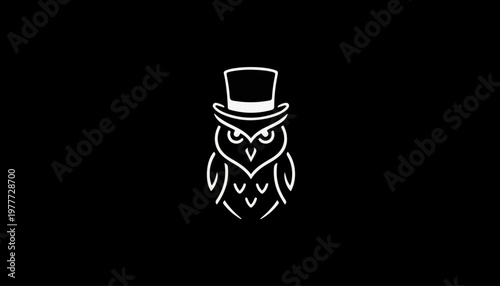 Owl wearing a top hat displays wisdom and intellectual curiosity in a stylized graphic format suitable for educational branding assets.