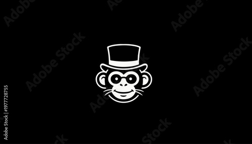 Monkey character wearing a top hat and glasses is shown in a stylized graphic format suitable for branding or creative design projects.
