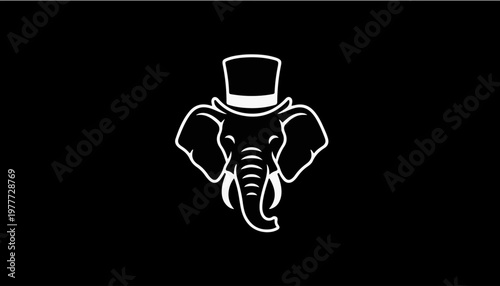 Elephant wearing a formal top hat serves as a clever and memorable emblem for high-end luxury branding or sophisticated design work.