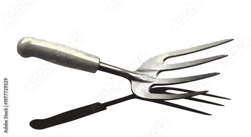 Metal gardening fork with four tines
