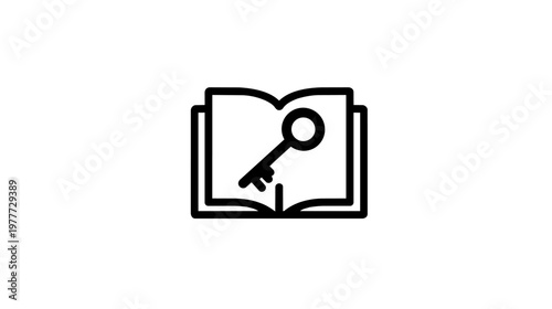 Open book with a key symbol showing connection between knowledge and secrets