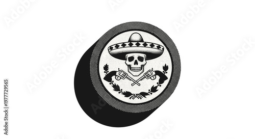 Black and white skull with crown illustration on textured background