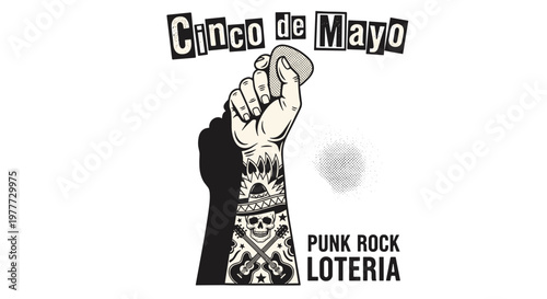 Hand holding microphone with cinco de mayo punk rock theme