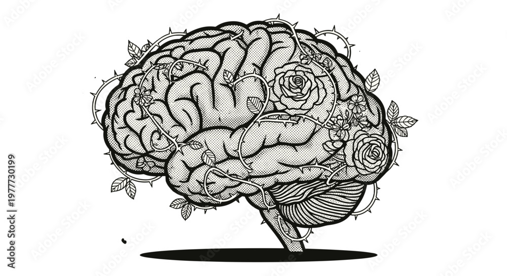Fototapeta premium Illustration of a human brain with detailed anatomical features