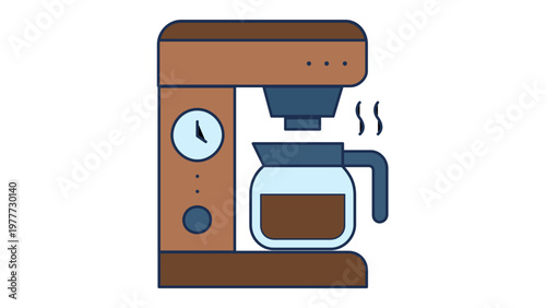 Smart Coffee Maker Vector Icon Illustration: Modern Flat Design of an Automated Drip Coffee Machine with Digital Clock and Glass Carafe for Smart Home Technology and Internet of Things Systems.