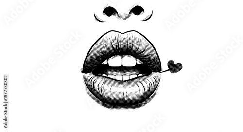Closeup of lips with a small heartshaped accessory