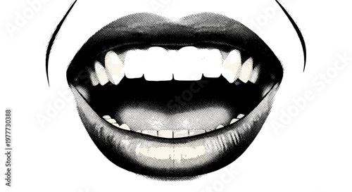 Closeup of a smiling mouth with teeth and tongue showing