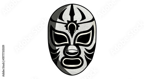 Traditional black and white lucha libre mask with intricate design