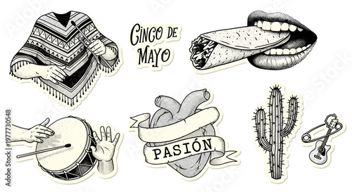 Collection of cinco de mayo themed illustrations and symbols