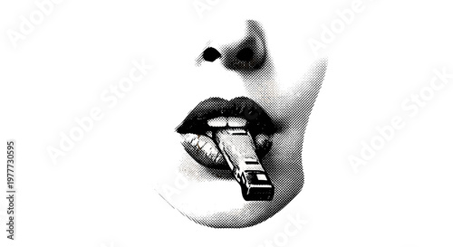 Closeup of a woman with a gun in her mouth