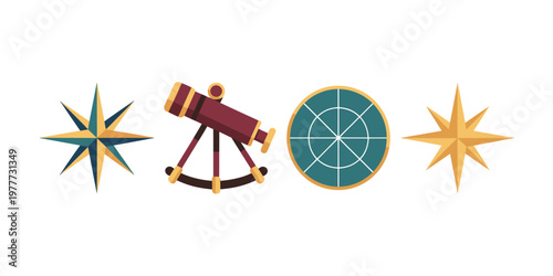 Vintage Telescope and Star Navigation Icons for Exploration
