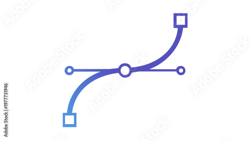 Professional Bezier curve vector icon illustration for graphic design software and digital art tools. Minimalist flat design showing anchor points and path handles in a blue gradient style.