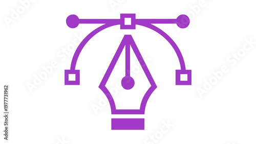 Modern vector icon illustration of a professional graphic design pen tool with Bézier curves and anchor points, featuring a vibrant blue and purple gradient style for creative digital art.