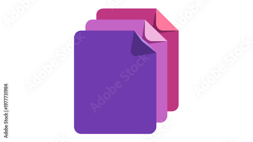 Vector icon illustration of three stacked document file folders with folded corners in purple and pink gradients, ideal for digital asset management, office organization, and graphic design.
