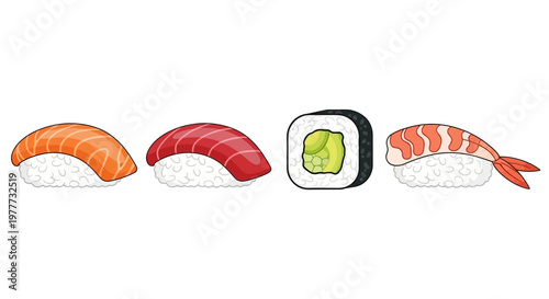Set of delicious sushi nigiri and maki rolls