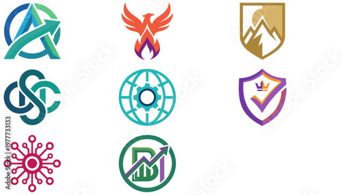 Brand Identity Icon Set - 8 Vector Icons Collection, Flat Minimalist Scalable Graphics for Web and Print Design.