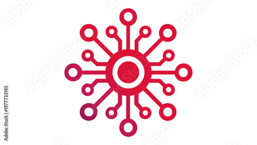 Vector icon illustration of a brand value symbol featuring a central hub with radiating network connections in a pink gradient. Minimalist flat design for business, technology, and branding.