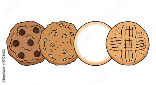 Set of four different types of cookies
