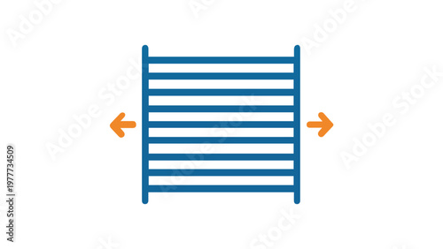 Minimalist vector icon illustration of a typography grid layout featuring horizontal blue bars and orange arrows pointing outward, representing kerning, tracking, and character spacing adjustments.