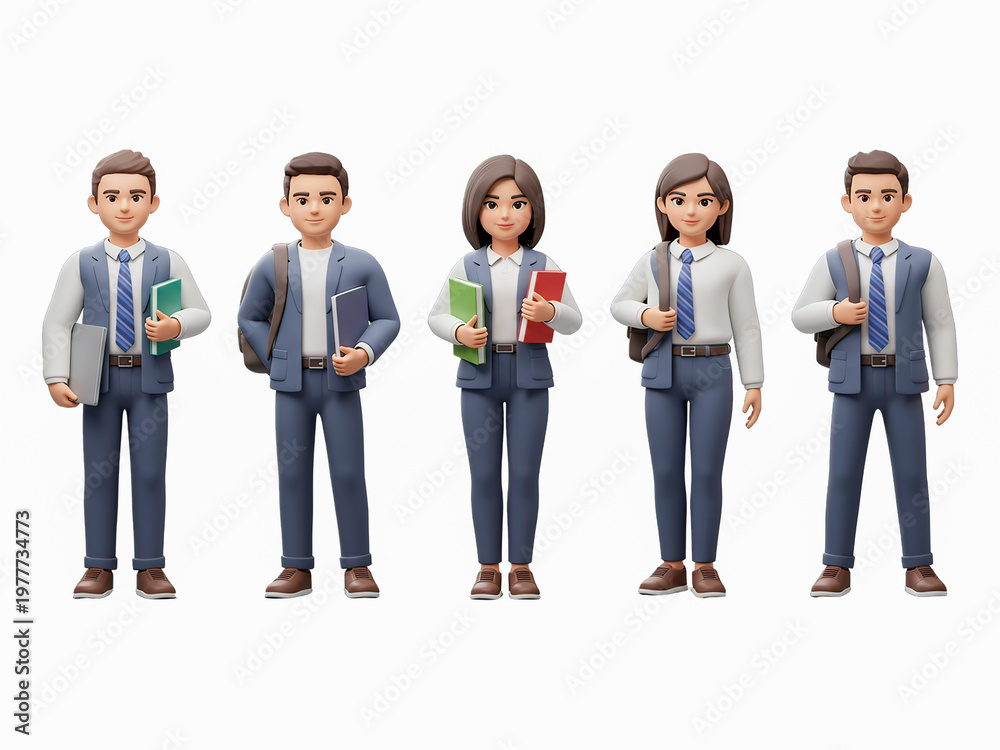 Fototapeta premium Animated students in professional business suits hold textbooks and backpacks while walking in this motion loop video