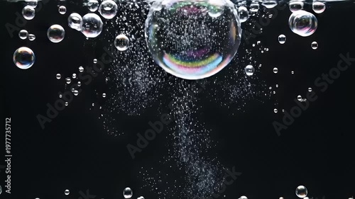 Wallpaper Mural Floating bubbles and water splashes on a black background Torontodigital.ca