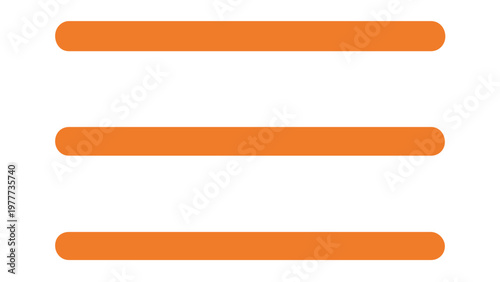 Orange hamburger menu vector icon for web design and mobile app user interface. Minimalist flat illustration of three horizontal bars representing a navigation menu button, scalable graphic.