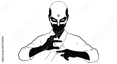 ninja mask man gesturing isolated on white background