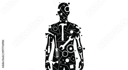 Robot humanoid machine with gears and cogs