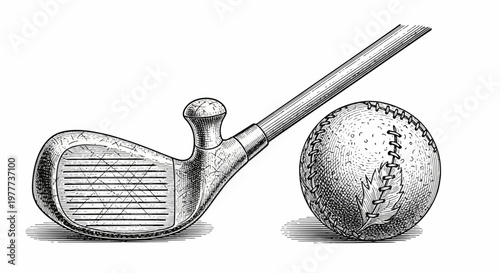 Vintage Golf Club and Baseball Illustration