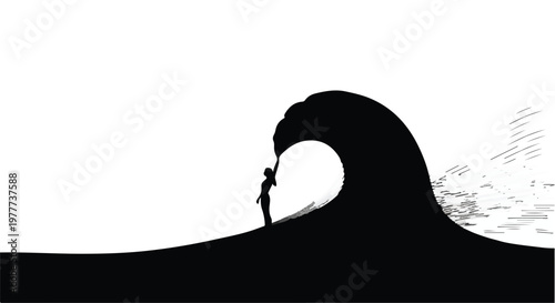 man standing on surfboard riding big wave