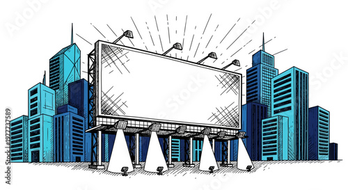 nighttime outdoor movie screen with spotlight tropical palm trees