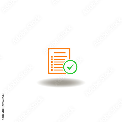 Vector illustration of document list  with check mark. Symbol of conclusion.
