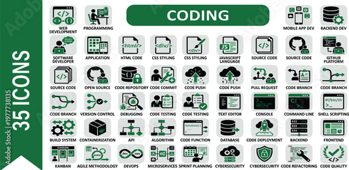 Diverse Set of 35 Coding and Programming Icons for Digital Projects