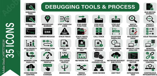 Debugging Tools and Process Icons A Comprehensive Collection for Software Development and Troubleshooting